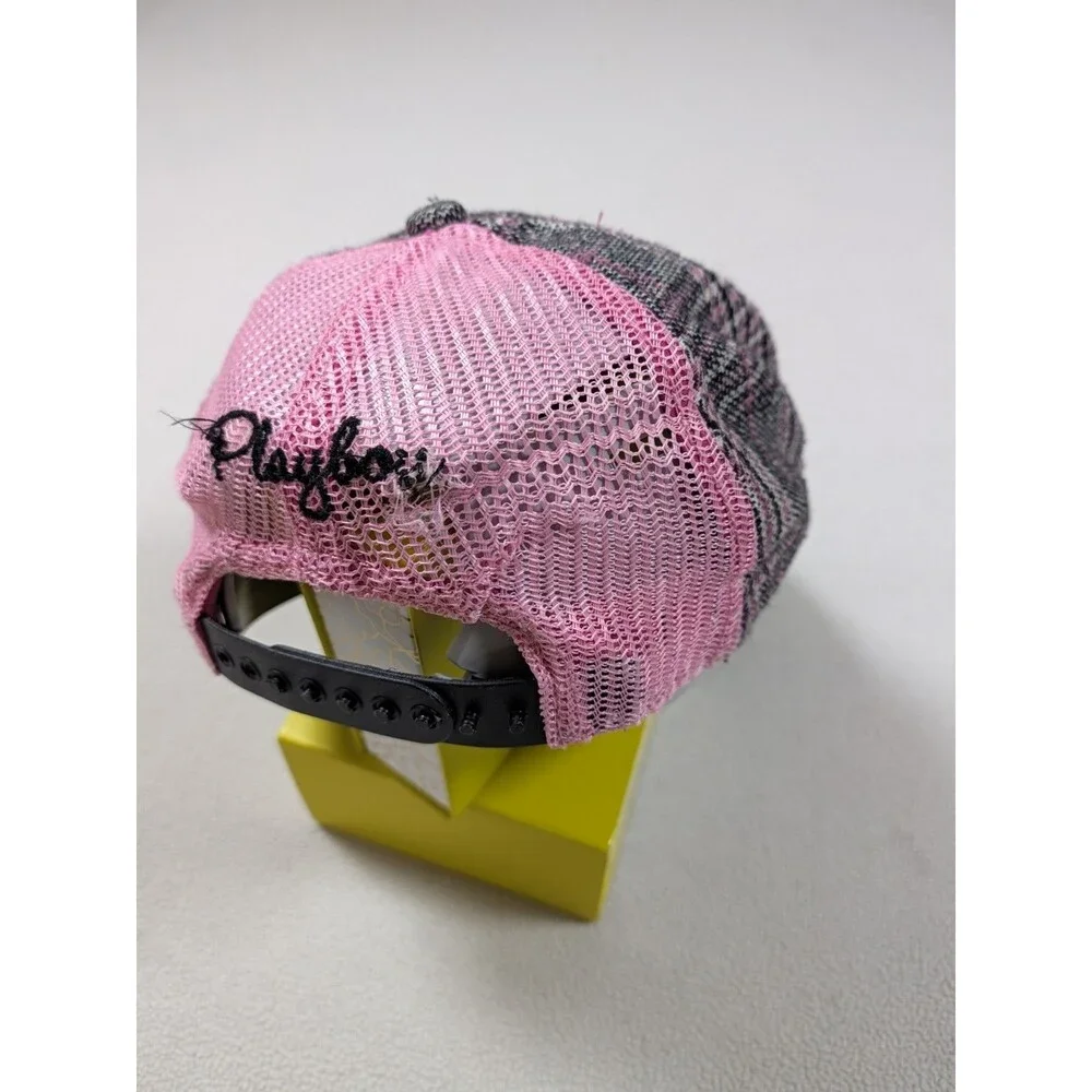 Vintage Retro Y2K Playboy Bunny Newsboy Pink Plaid Mesh Back Snapback Hat